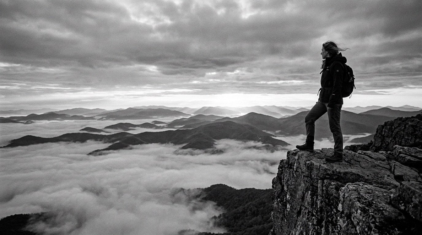 Person overlooking a networked horizon at dawn